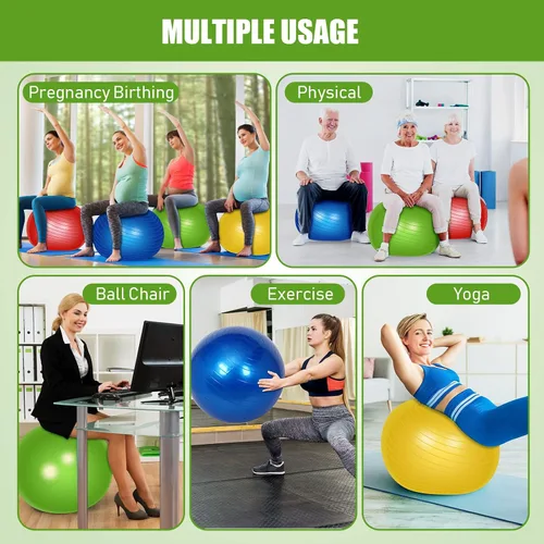 Vista 7 de Leyndo Pelota de ejercicio de yoga, pilates, embarazo, parto, fitness, con bomba rápida, antiestallido para mejorar la postura, equilibrio, yoga