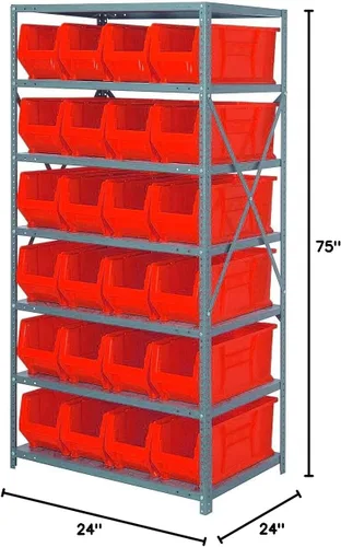 Vista 426 de Quantum QSBU-245BK Heavy Duty Shelving Unit with (7) Shelves and (24) QUS245 Black Bins for Garage Warehouse Storage Distribution 400 lb Load