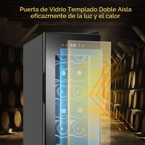 Vista 6 de FoMup Refrigerador de vino con 12 botellas, pequeño refrigerador de vino independiente con control de temperatura digital de bloqueo de seguridad