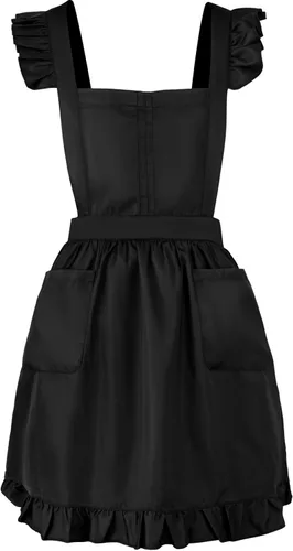 Vista 7 de Geyoga Delantales para mujeres con bolsillos Cocina Cocinando Camarera Sirvienta Delantal Falda Vintage Lindo Volantes Vestido Disfraz, Blanco
