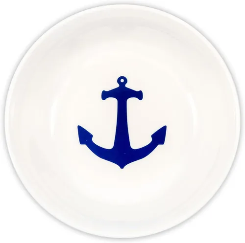 Vista 6 de Camco Juego de vajilla de melamina de 12 piezas - Presenta diseño náutico azul y blanco - Incluye 4 cuencos, 4 platos de ensalada y 4 platos llanos