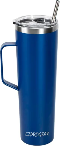 Vista 14 de Ezprogear Taza de acero inoxidable de 34 oz con asa Taza aislada de doble pared para viajes (negro)