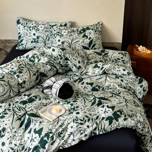 Vista 39 de Helthep Funda de edredón floral tamaño Twin, 100% algodón, con estampado de flores rosas, funda de edredón vintage botánica con hojas verdes, funda