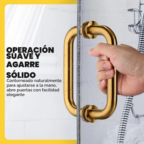 Vista 3 de Kolet Manija de puerta de ducha, 6 pulgadas de centro a centro, tubo Oro cepillado