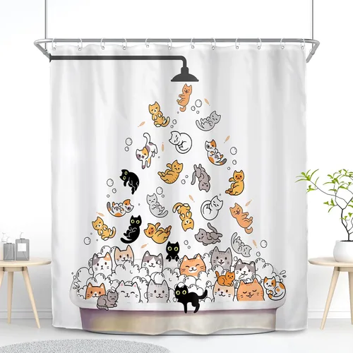 Vista 14 de SVBright Cortina de Ducha de Puesto Pequeño con Lindo Gato 36 pulgadas de ancho x 72 pulgadas de largo para Niños Casa Rodante Media Individual