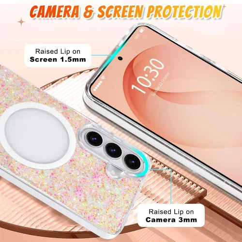 Vista 241 de Bonoma - Funda compatible con Samsung Galaxy S21 Plus, diseño de corazón con purpurina, color rosa Support for MagSafe, Plating Magnetic Case TPU