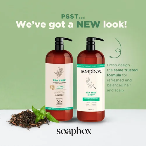 Vista 3 de Soapbox Champú de Árbol de Té, Libre de Sulfatos Agresivos, Sin Parabenos, Sin Siliconas, Seguro para el Color y Champú Vegano para el Cabello