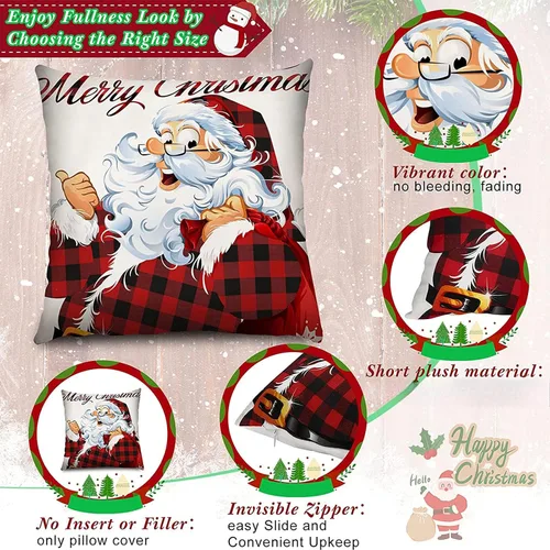 Vista 3 de Tatuo 6 fundas de almohada navideñas de 18 x 18 pulgadas, fundas de almohada a cuadros de búfalo, fundas de almohada navideñas, fundas de almohada