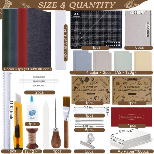 Vista 2 de 145 piezas de suministros de encuadernación, kits de encuadernación de libros para principiantes, kit de fabricación de libros con libros de papel