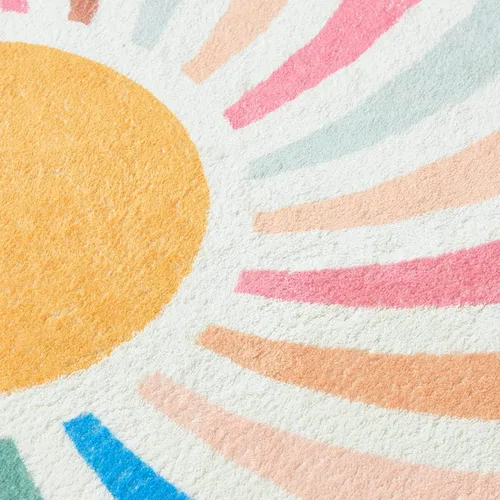 Vista 5 de Poowe Alfombra redonda con diseño de arco iris, colorida alfombra bohemia para niños, ultra suave, lavable, alfombra para habitación del cuarto