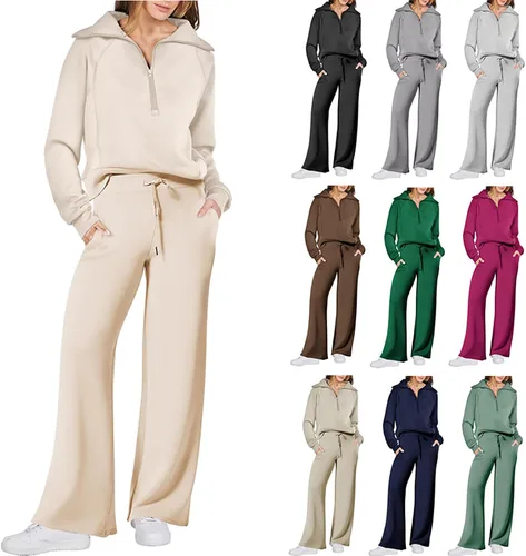 Vista 7 de Nouveou - Ropa de descanso de 2 piezas, sudadera con media cremallera, conjuntos de chándal para mujer, 2 piezas