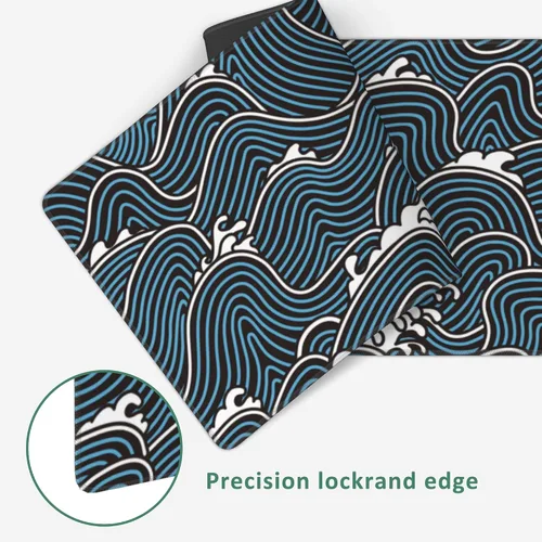 Vista 3 de Alfombrilla de mouse extendida para juegos, diseño abstracto de olas oceánicas, con bordes cosidos, base de goma antideslizante, alfombrilla
