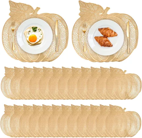 Vista 10 de Sliner Paquete de 12 manteles individuales de calabaza de Acción de Gracias de 17 x 16 pulgadas, de vinilo metálico prensado para otoño, decoración