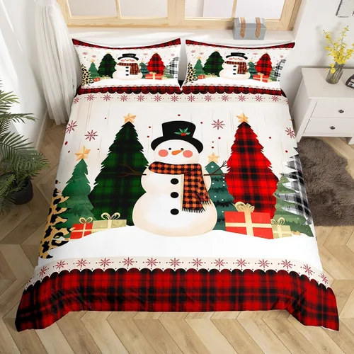 Vista 27 de Juego de funda de edredón con diseño de ciervo de cabaña, tamaño twin, juego de ropa de cama rústica de tablón de madera de árbol de Navidad