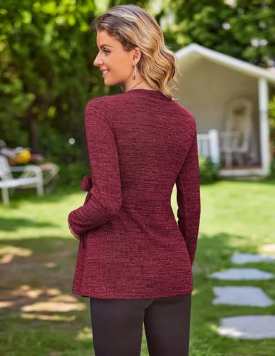 Vista 5 de Ekouaer Women's Maternity Long Sleeve Shirts Pregnancy Shirt Casual Ribbed Knit Pregnant Blouses S-XXL