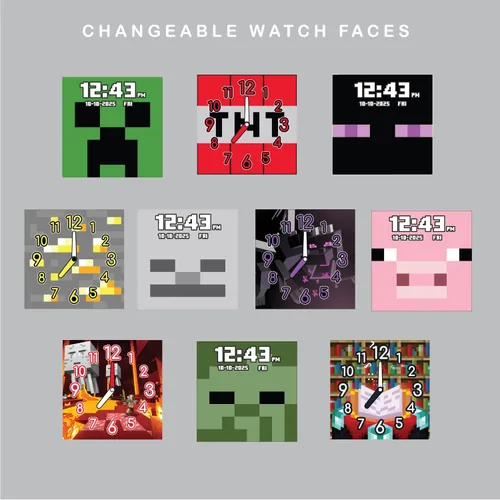 Vista 4 de Accutime Minecraft - Reloj inteligente de aprendizaje educativo verde para niños, pantalla táctil, para niñas, niños y niños pequeños, cámara