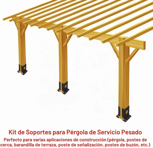Vista 5 de Juego de 4 soportes de base de poste de pérgola de madera para valla de 4 x 4 (real: 3.5 x 3.5), soportes de base de anclaje negros ajustables