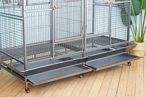 Vista 4 de Doble Jaula con Divisor Central para Pájaros Loro Pajarera de Dimensiones W64xD32xH73 Nueva