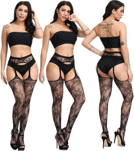 Vista 7 de DRESHOW 6 Pack Fishnet Stockings Hight Waist Tights Thigh High Pantyhose Plus