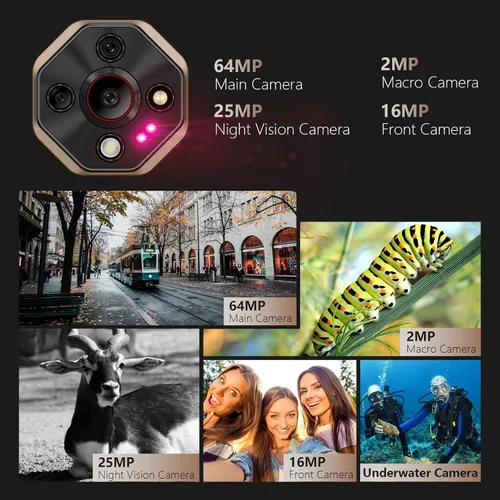 Vista 4 de Ulefone Armor X16 Pro 5G Smartphone Resistente, 16GB+256GB MTK Dimensity 6300 Android 15, cámara principal de 64MP+25MP, 10360mAh, pantalla Corning