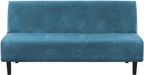 Vista 15 de IMYOGI Fundas de terciopelo para sofá sin brazos, fundas elásticas para sofá cama, fundas súper suaves, protector de muebles antideslizante con Negro