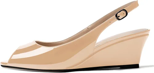 Vista 2 de WAYDERNS Zapatos de tacón bajo con hebilla de charol y punta abierta para mujer de 2 pulgadas