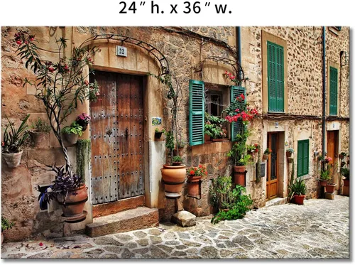 Vista 7 de Arte de pared toscano, calles italianas del antiguo mediterráneo, lienzo para pared, pintura de la imagen, impresión sobre lienzo, arquitectura