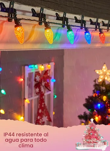 Vista 2 de Luces de Navidad para exteriores, 68 pies, 100 luces LED C9 con clips de Varios