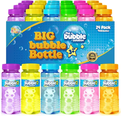 Vista 9 de SpringFlower 6 botellas de burbujas con varita, recuerdos de fiesta de burbujas para niños, juguetes de verano, juguete novedoso de solución
