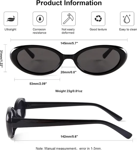 Vista 7 de Gafas de sol de los años 90 para mujeres y hombres, gafas de sol ovaladas