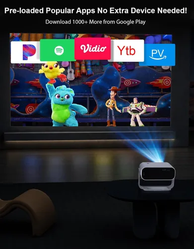 Vista 4 de Projector Mini Smart, with Wifi and Bluetooth, 220 ANSI 1080P HD, Built-in Apps, Portable Outdoor Bedroom Movie Projector, for Phone, Android TV