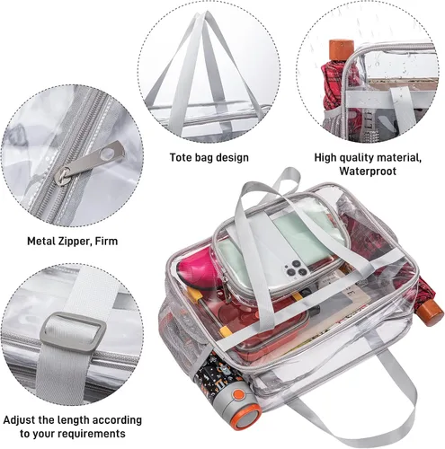 Vista 2 de Bolsas Transparentes Aprobadas para Estadios, Bolsa Tote Transparente + Correa para el Hombro, Bolsa Transparente Grande
