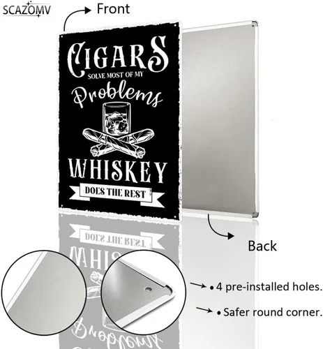 Vista 3 de Letrero de metal de barra de whisky y puros, letrero de metal con texto en inglés "Gentlemen's Club", decoración de póster de aspecto retro, Negro