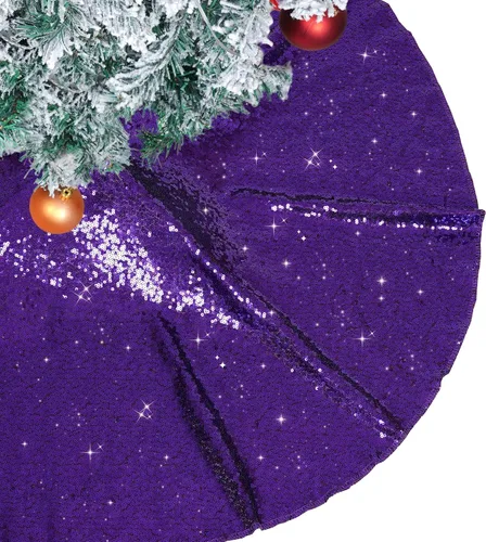 Vista 16 de PartyDelight Faldón para Árbol de Navidad de 24 Pulgadas, Redondo, Lentejuelas Negras Brillantes, Adornos Pequeños, Decoraciones de Fiesta
