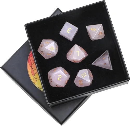 Vista 13 de mookaitedecor Juego de 7 dados poliédricos de cristal de ágata india, dados pulidos de piedras pulidas para juegos de mesa RPG MTG decoración
