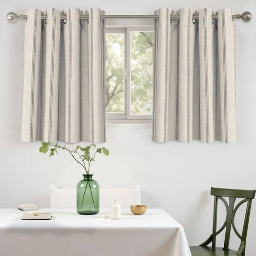 Vista 52 de DriftAway Cortinas opacas de mezcla de lino de granja de 90 pulgadas de largo para dormitorio, cortinas de lino con estampado de rayas verticales