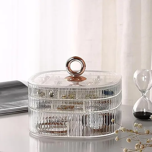 Vista 6 de Joyero, organizador de joyas de acrílico de 3 capas con asa, cajas de joyería transparentes para mujeres y niñas, organizador de maquillaje, soporte