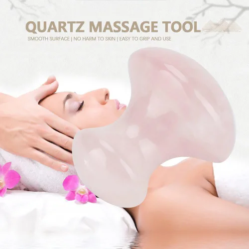 Vista 3 de Walfront Sha Tools - Masajeador facial con forma de hongo rosa, pinzón rosa, rodillo de jade de cuarzo rosa, herramienta de masaje de cristal