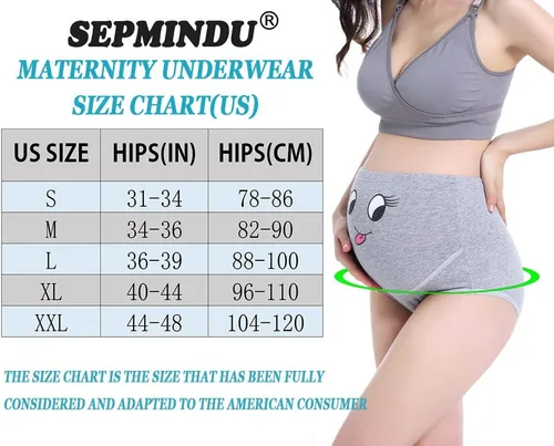 Vista 7 de SEPMINDU Algodón 3 Pack Embarazo Maternidad Overbump Sonrisa Cintura Alta Ajustable Ropa Interior Bragas