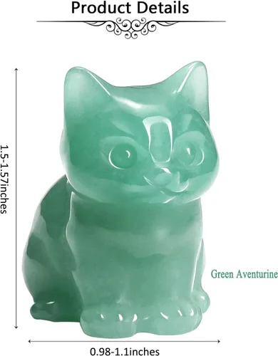 Vista 5 de Jovivi Figuras de cristal de gato de aventurina verde para decoración