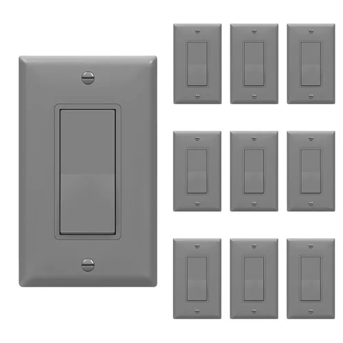 Vista 17 de ENERLITES - Interruptor de palanca decorativo de encendido/apagado con placas de pared, unipolar, 3 cables, tornillo de conexión a tierra, grado