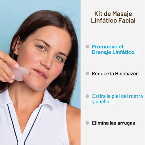 Vista 2 de Bruizex Juego de masajeador facial de drenaje linfático: rodillo facial de cuarzo rosa y herramienta facial Gua Sha para masaje linfático, alivio