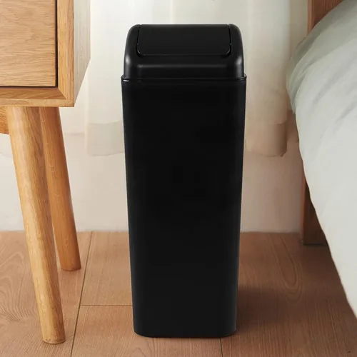 Vista 3 de Cand - Cubo de basura pequeño de plástico de 14 L/3.2 galones, con tapa abatible delgada Negro