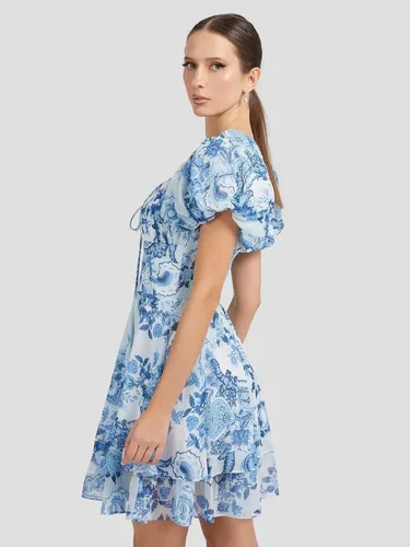 Vista 4 de GUESS Vestido Gilda fruncido de manga corta para mujer
