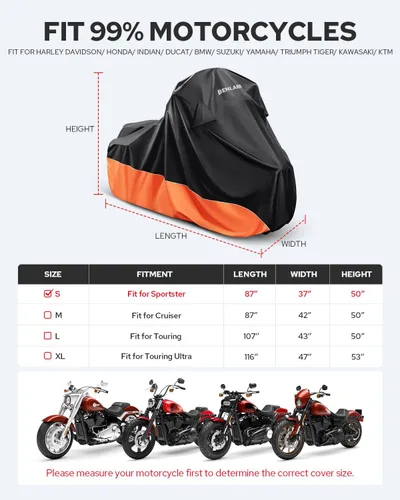 Vista 5 de Benlari Funda impermeable mejorada para motocicleta compatible con Sportster, Iron 883, Forty-Eight, Nightster Special, Superlow, Superlow 1200T