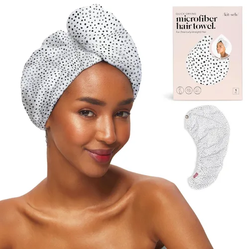 Vista 13 de Kitsch Toalla de pelo de microfibra para mujeres - Negro Ultra Absorbent Microfiber Hair Towels for All Hair Types – Anti-Frizz Hair Wrap Towels
