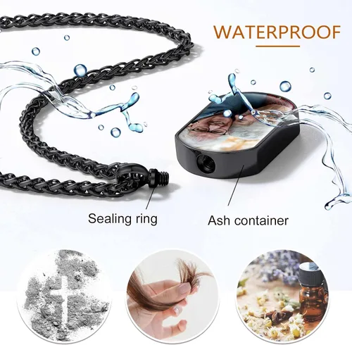Vista 35 de FindChic Collares personalizados con urna para cenizas, barra vertical, gato, luna, reloj de arena, garra de perro, acero inoxidable, chapado en oro