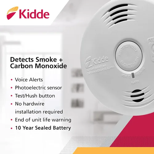 Vista 2 de Kidde 21026065 Alarma de monóxido de carbono y humo con advertencia de voz
