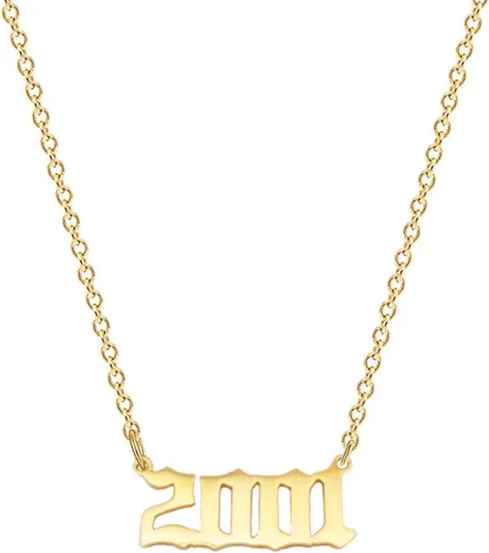 Vista 8 de Collar de acero inoxidable chapado en oro de 18 quilates, con número de cumpleaños, aniversario, joyería memorable para mujer