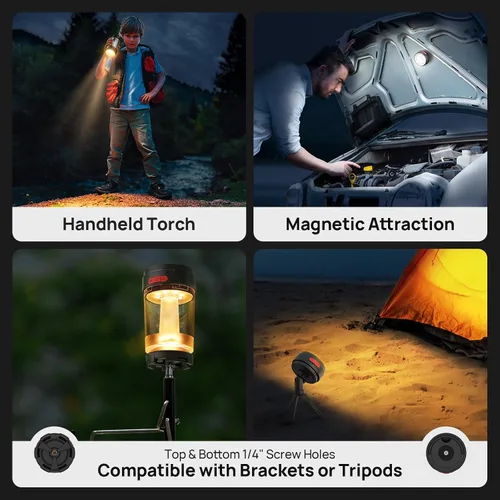 Vista 7 de Consciot Linterna LED para campamento, recargable USB-C, 5 modos de luz, 3 temperaturas de color, batería de 4400 mAh, diseño sin desmontaje